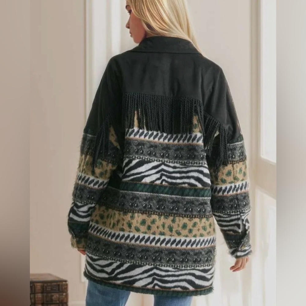 NWT!Plus Size Fringe Button Down Long Sleeve Loose Fit Jacket Sizes 1X 2X 3X - Picture 6 of 8
